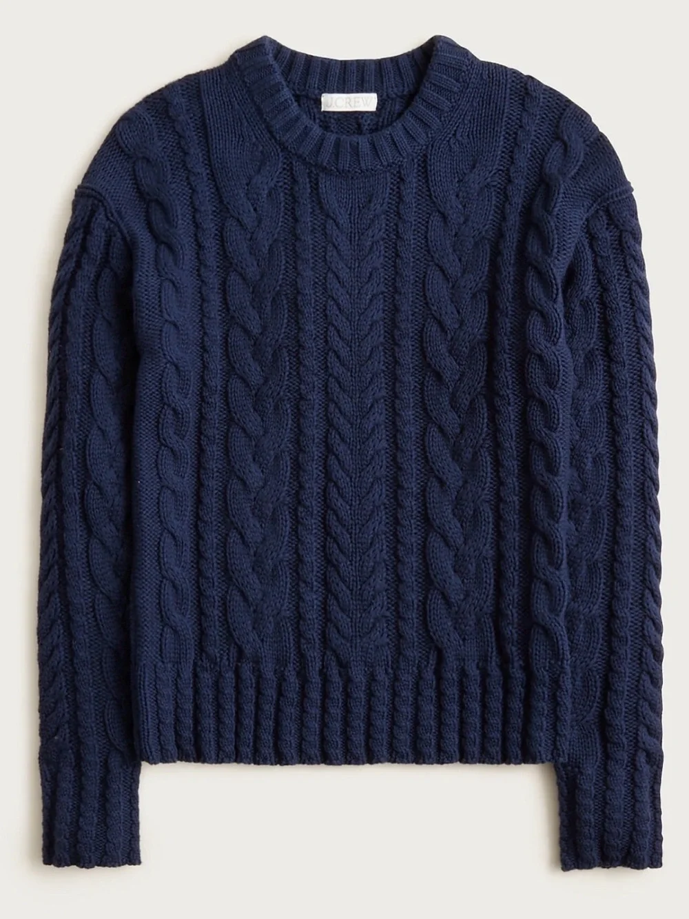 J. Crew Men's Deep Navy Cable Crewneck Sweater Cotton